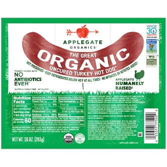 Applegate The Great Organic Uncured Turkey Hot Dogs