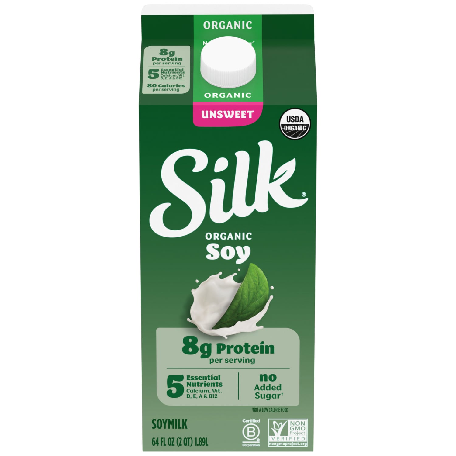 Silk Organic Soymilk, Unsweetened, Carton