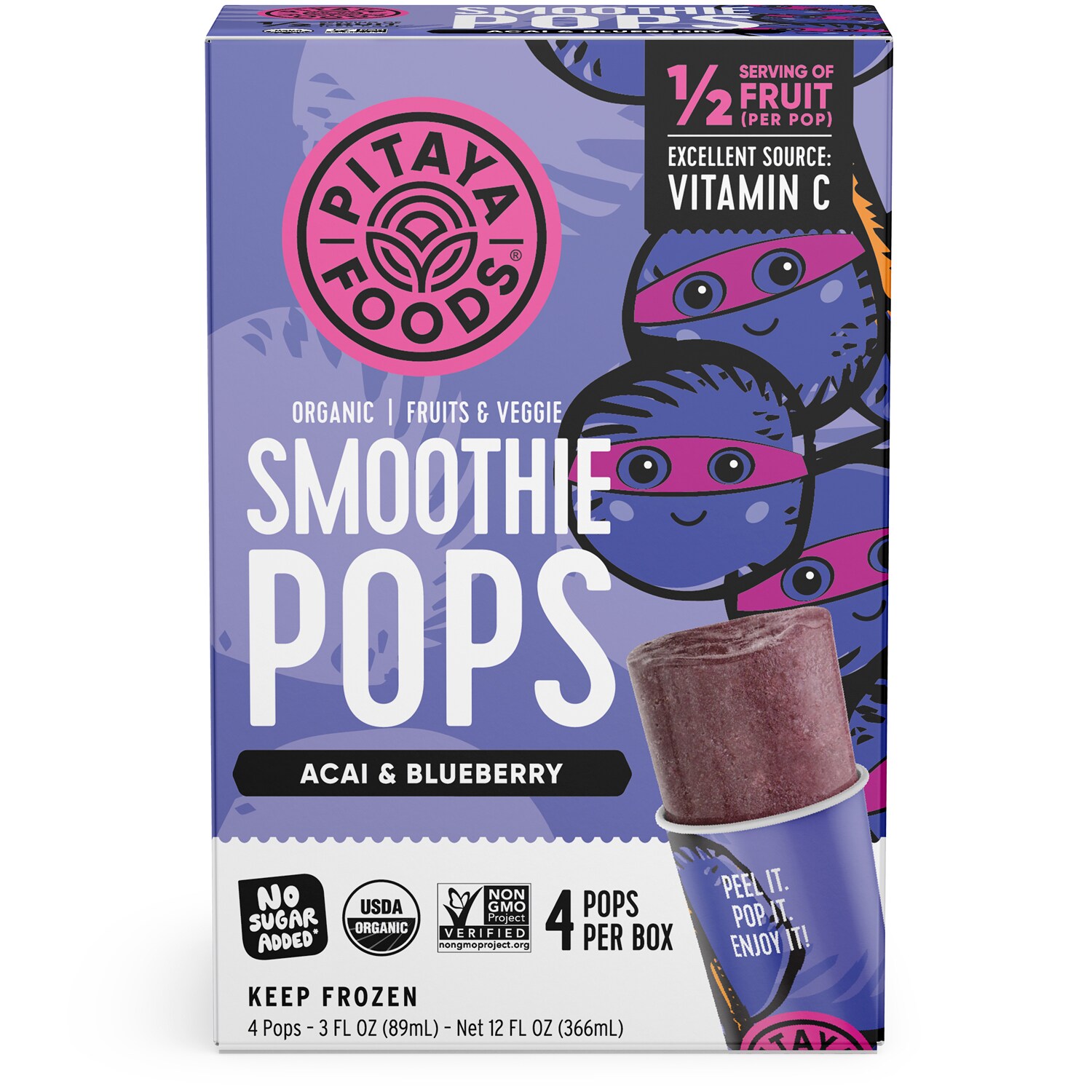Pitaya Foods Organic Smoothie Pops, Acai Blueberry