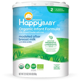 Happy Family Happy Baby Organic Milk Based Powder Infant Formula with Iron, Stage 2