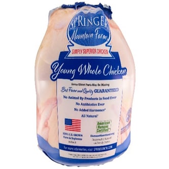 Springer Mountain Farms Whole Chicken, Raised w/o Antibiotics